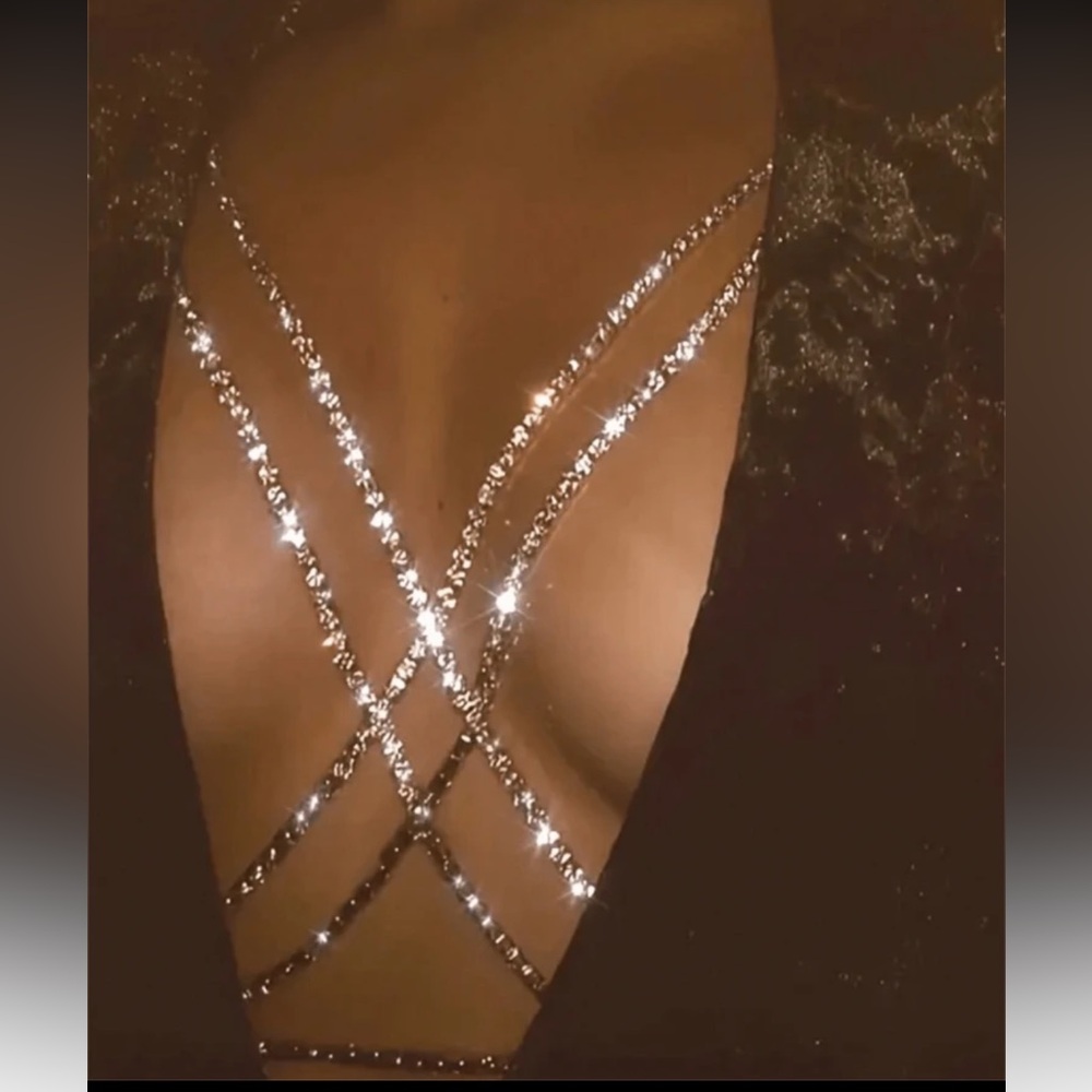 Crystal-Strap Decorative Body Chain - Silver